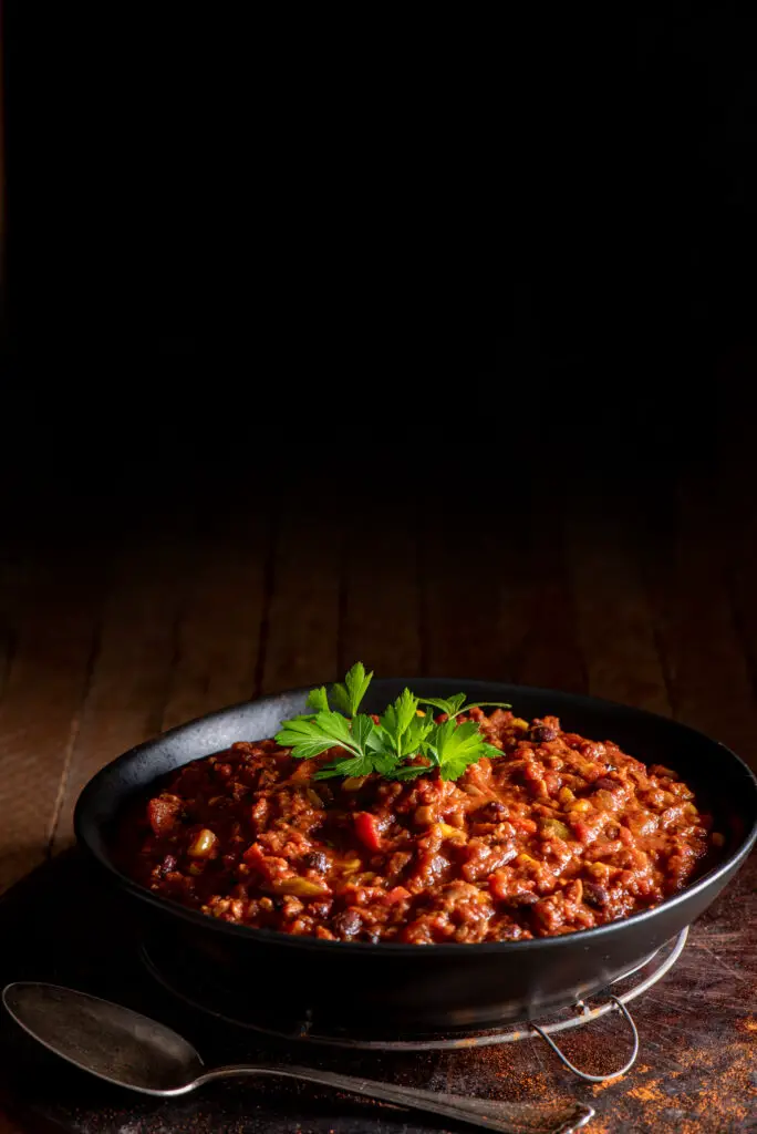 protein rich tempeh chili in bowl
