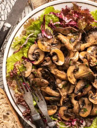 warm mushroom salad on plate