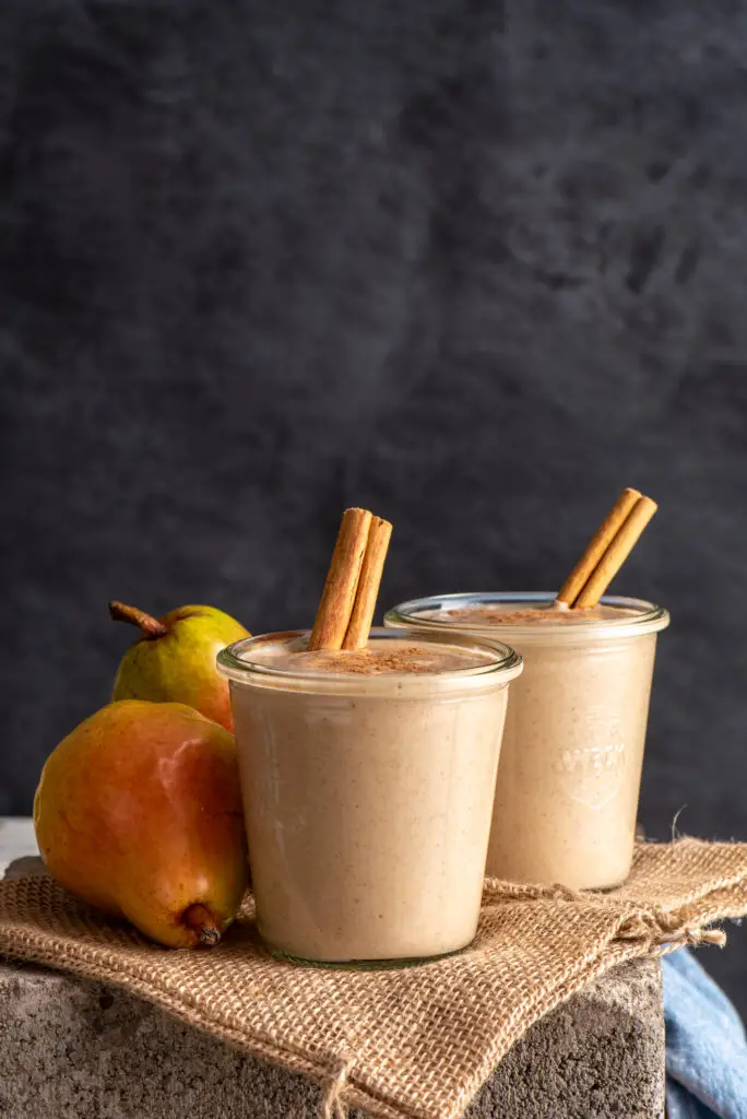 warming autumn pear smoothie in jars