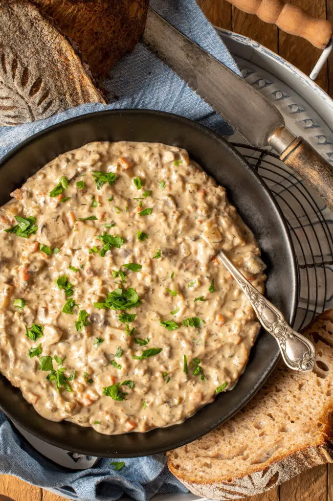 vegan clam chowder in bowl