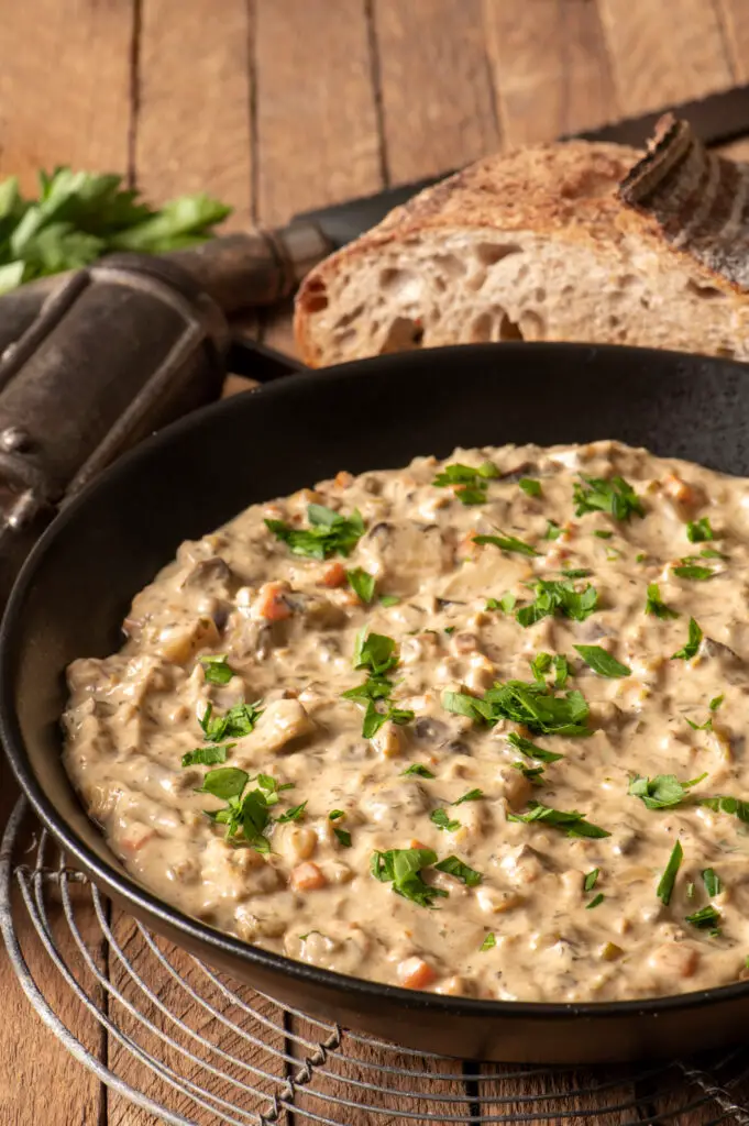 vegan clam chowder in bowl