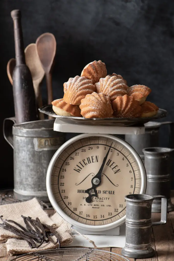 madeleines on vintage kitchen scale