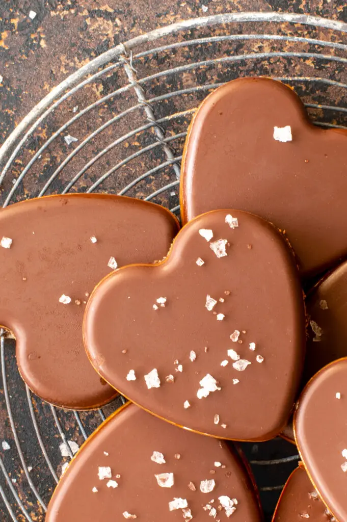 chocolate hearts on cooling rack