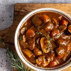 vegan irish guinness stew in bowl - food gawker image