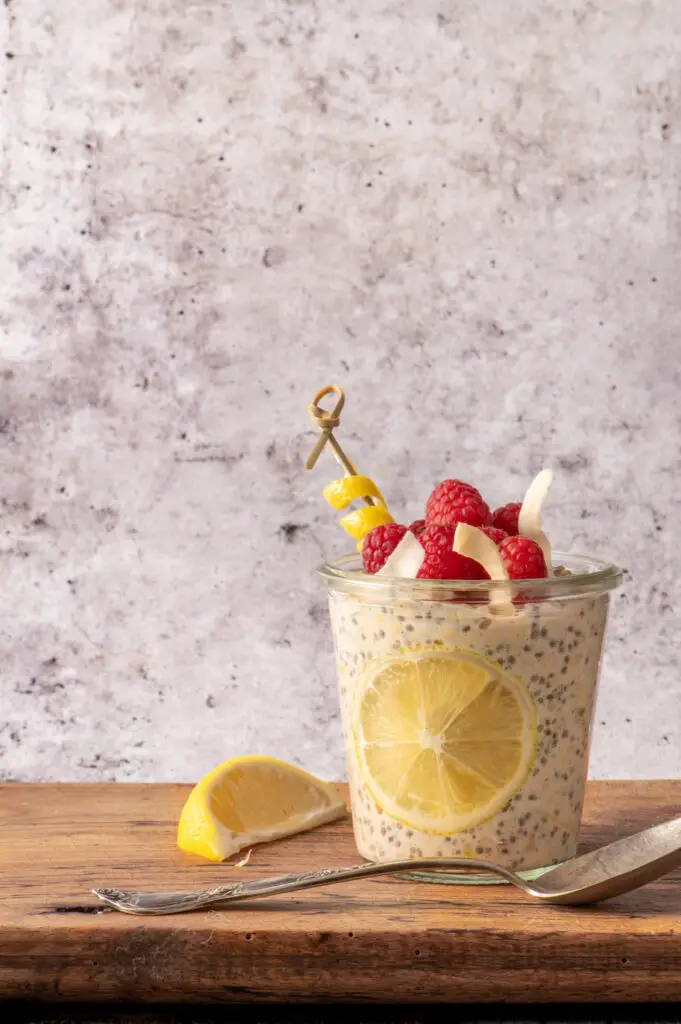 creamy lemon overnight oats in glass jar