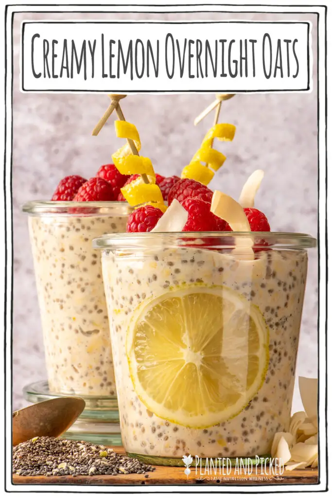 creamy lemon overnight oats in two glass jars