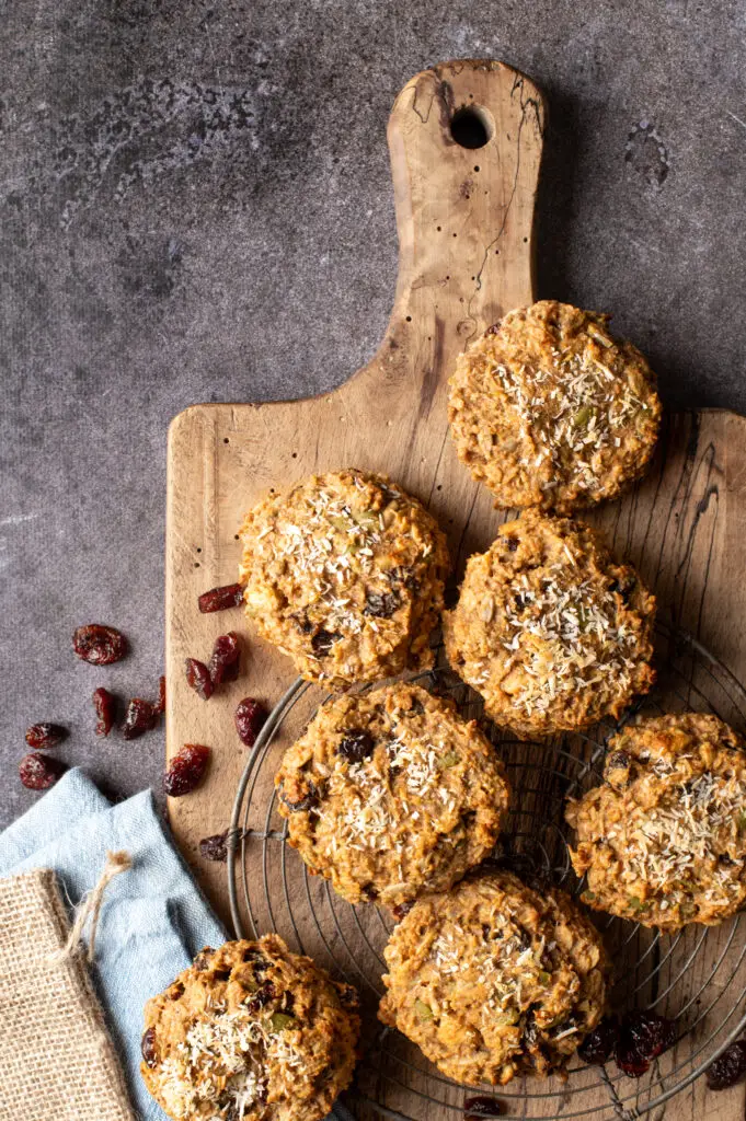 nut butter breakfast cookies on cutting board