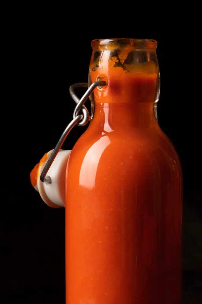 cayenne pepper hot sauce in glass jar