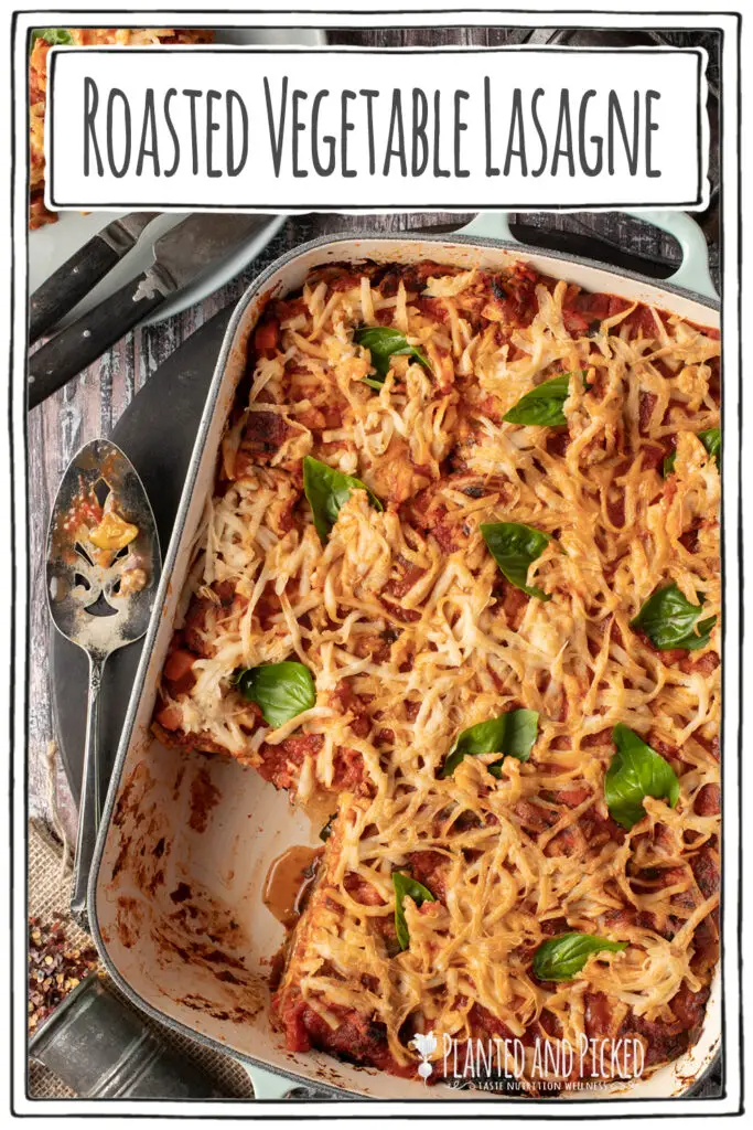 lasagne in baking dish - pinterest image