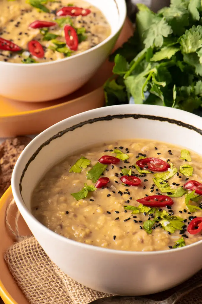 basic mung dal in two white bowls