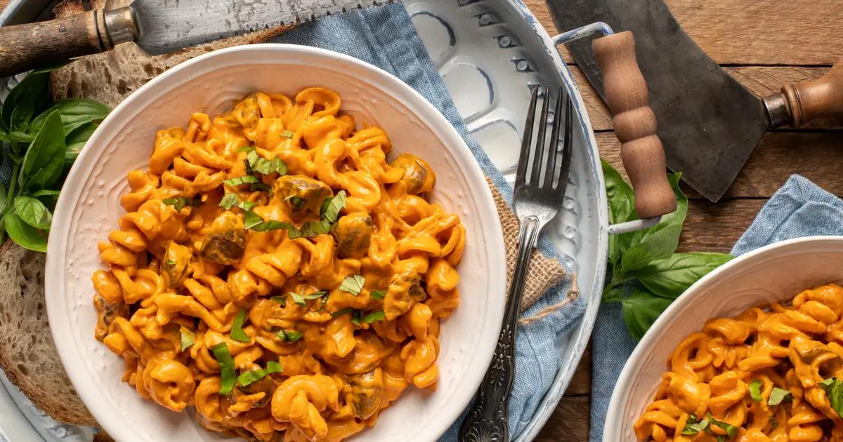 Creamy Roasted Red Pepper Pasta - Planted and Picked