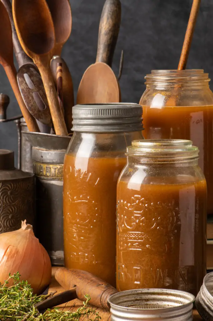 easy homemade vegetable broth in 3 canning jars