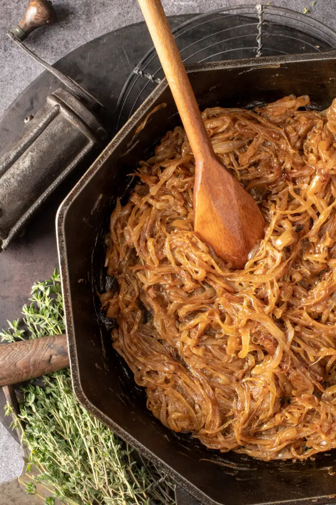 caramelized onions in cast iron skillet